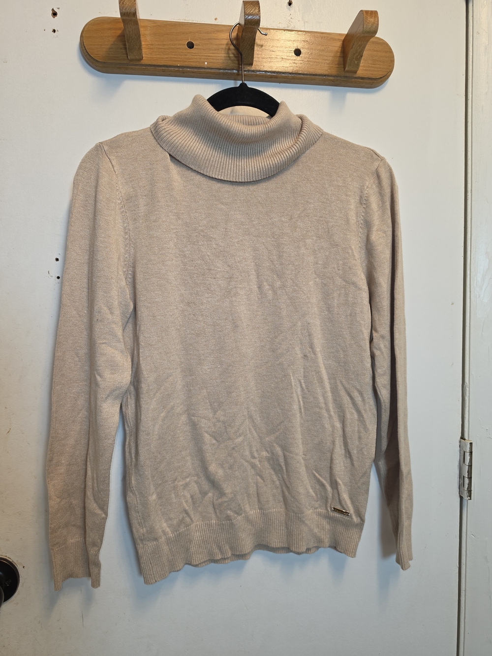 Womens Turtleneck Sweater in Light Beige - Classic Knit